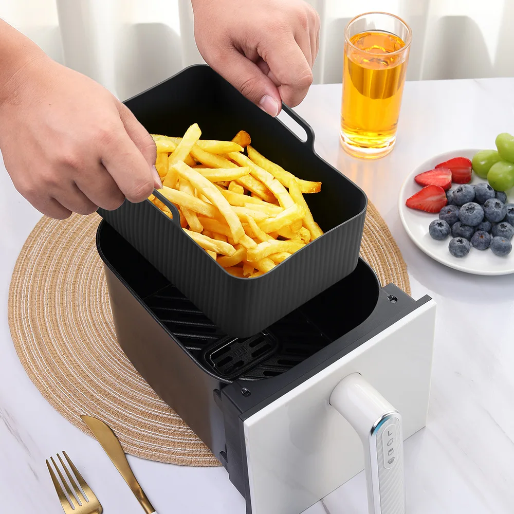 Bandeja de silicona para freidora de aire, bandeja rectangular para horno de calidad alimentaria, revestimientos de sili