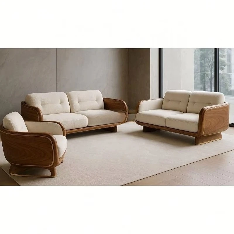 dj-Italian Luxury Solid Oak Wood Frame Modern Lounge Chair Sofa Set Ottoman Living Room Furniture Hotel Villa Apartment！