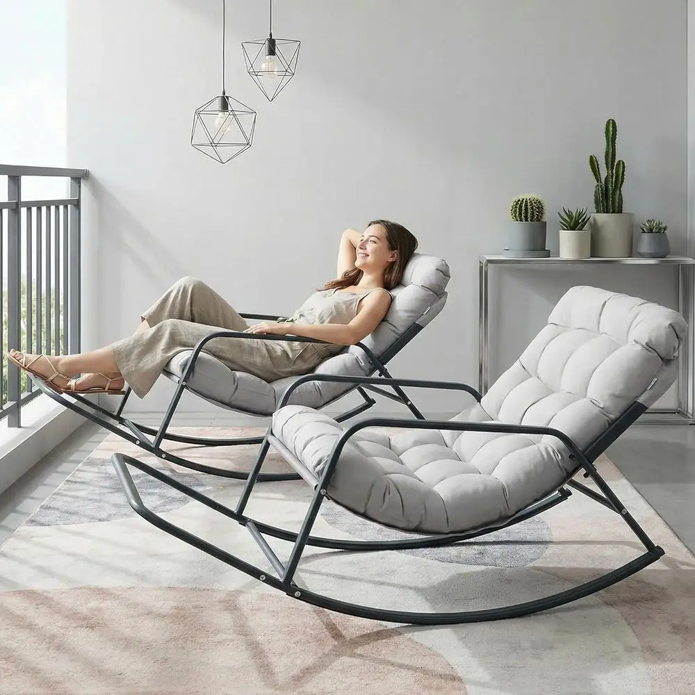 

Set o 2 Papasan Rocking Chair with ootrest, Outdoor Rocking Chair with Cushion, Oversized Patio Rocker, ern Lounge Comort, Heavy