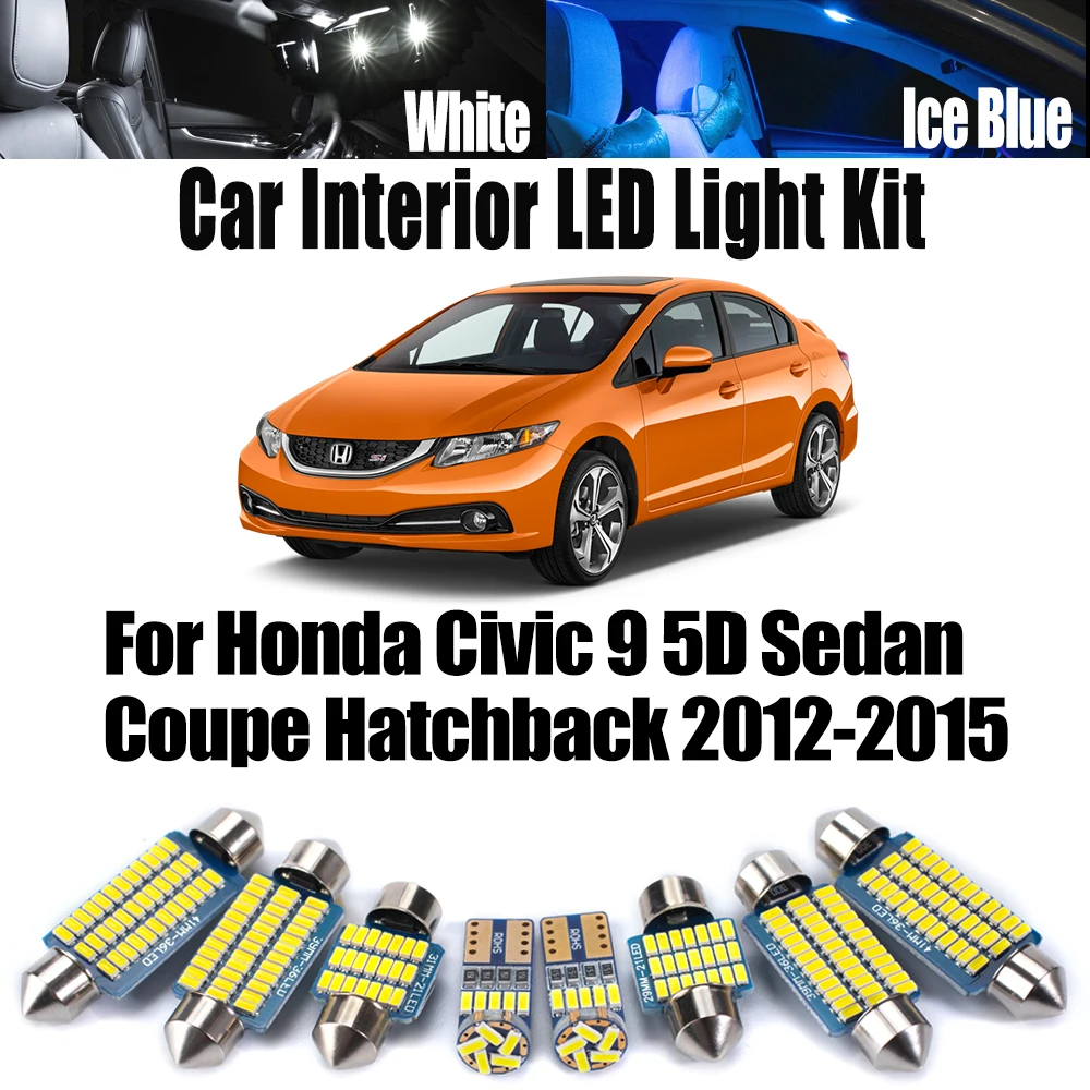 

Canbus License Plate Lamp For Honda Civic 9 5D Sedan Coupe Hatchback 2012 2013 2014 2015 LED Interior Map Dome Trunk Light Kit