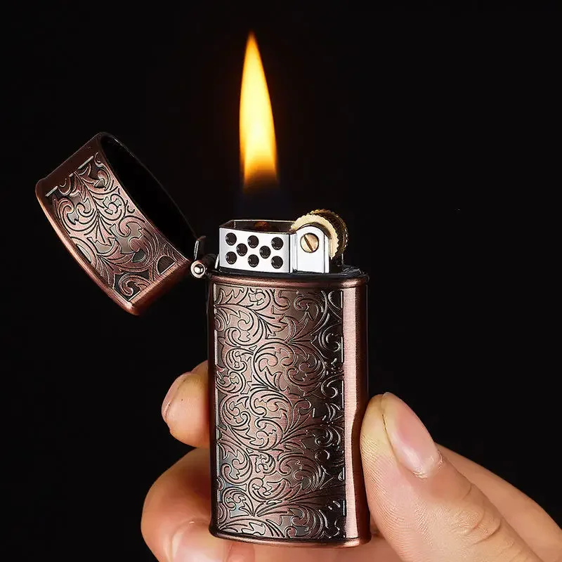 Vintage Grinding Wheel with Three-dimensional Carving Pattern, Tangcao Zinc Alloy, Personalized Creativity, Mini Compact Lighter