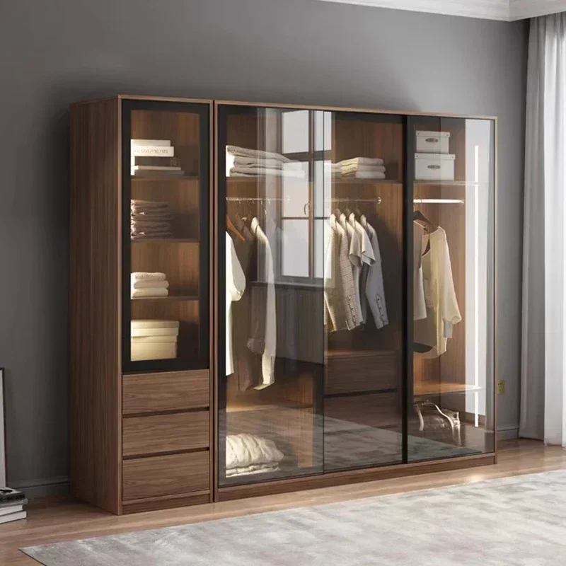 Simples Modern Organizer Wardrobe Drawers Hanging Rails Storage Cabinet Glass Sliding Door Bedroom Roupeiros Household Items