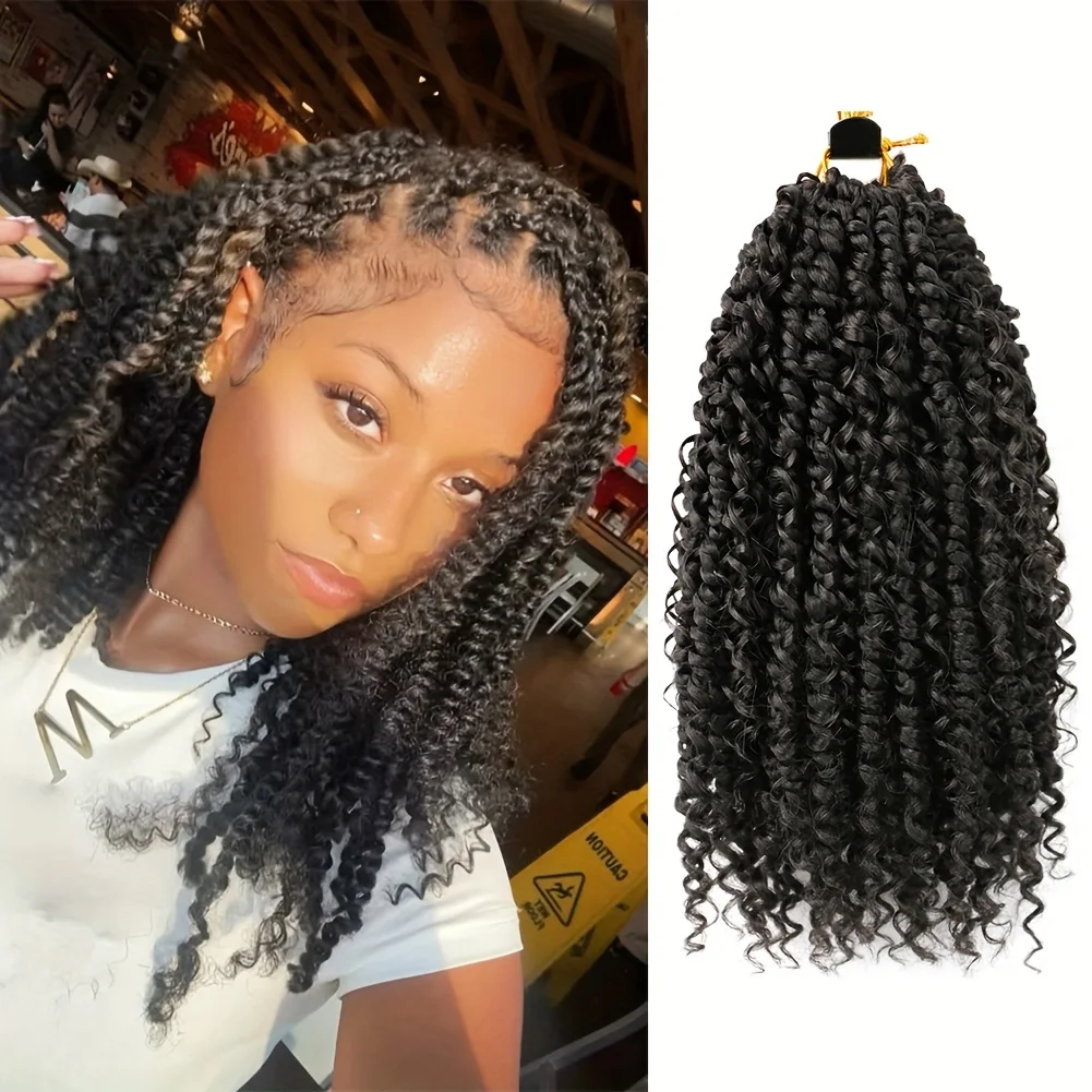 

3 Packs 10 Inch Synthetic Boho Passion Twist Crochet Hair Pre looped with Curly Ends, Pre-twisted Goddess Crochet Braids Extensi