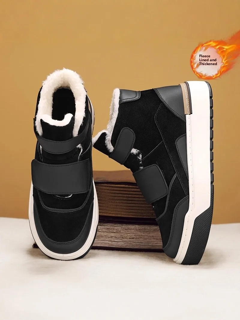 Men's Winter Snow Boots Thickened Fleece Lined Fur Integrated Waterproof Anti-slip Cold Resistant Casual Short Booties