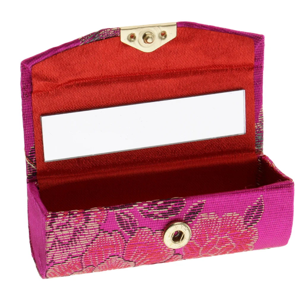 5 Pieces Lipstick Case Holder With Mirror,Chinese Traditional Flower Design