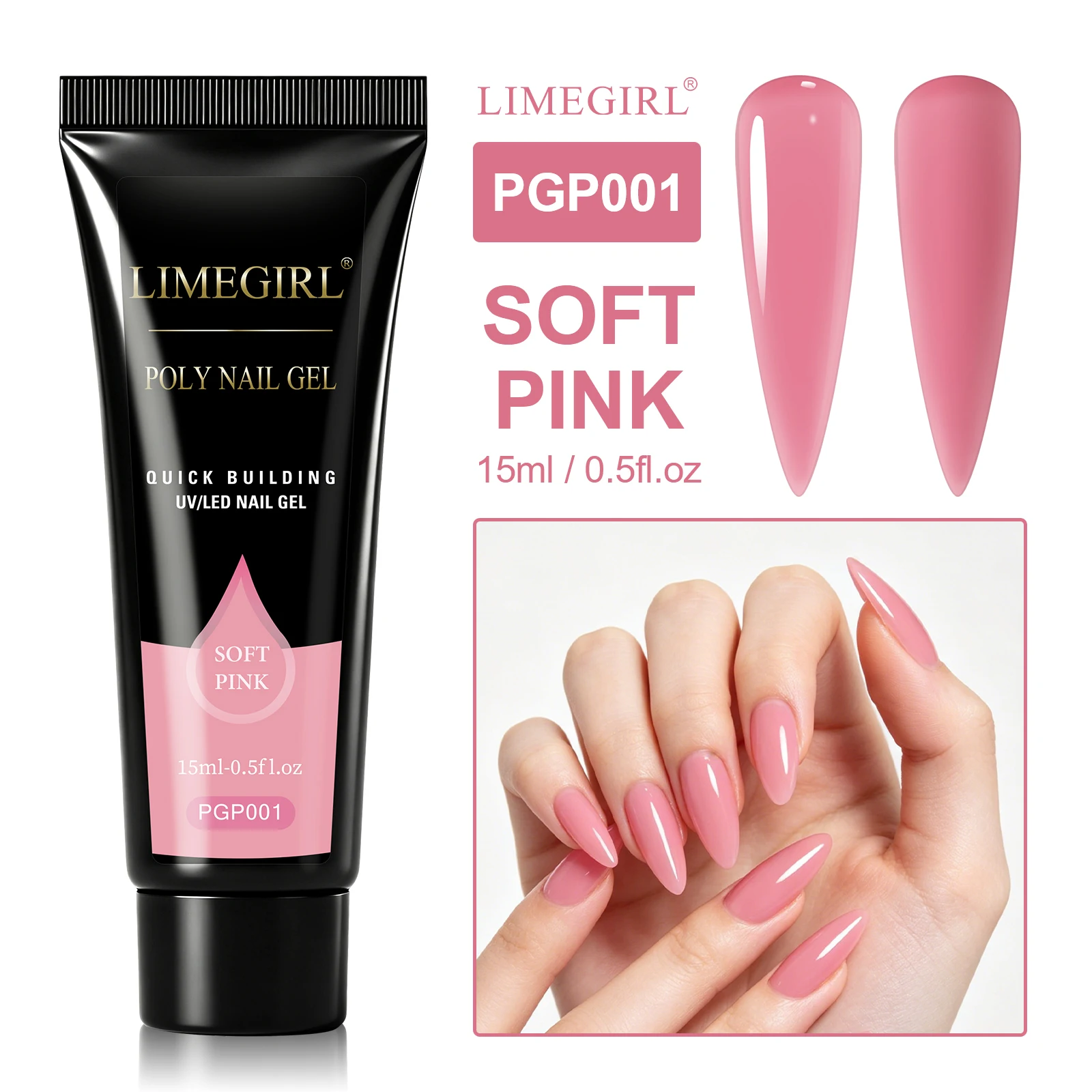 LIMEGIRL 25 Farben Poly-Verlängerungsnagelgel für Nagelkunst, Acryl-Maniküre-Design, UV-Lacke, semi-permanentes, schnelles Verlängerungsgel