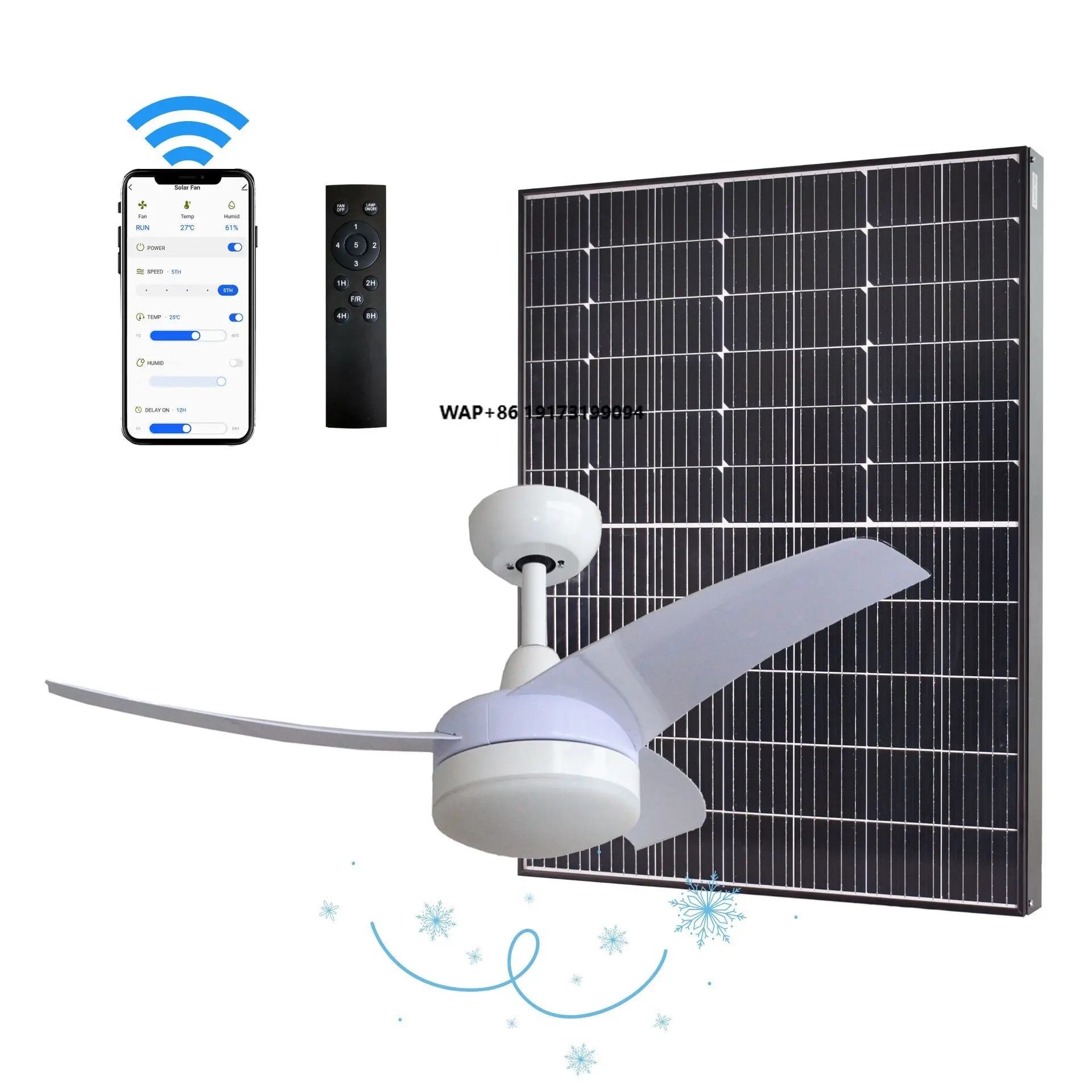 

42inch BLDC Motor Home Courtyard Solar Ceiling Cooling Fan with LED Light and Remote Controller