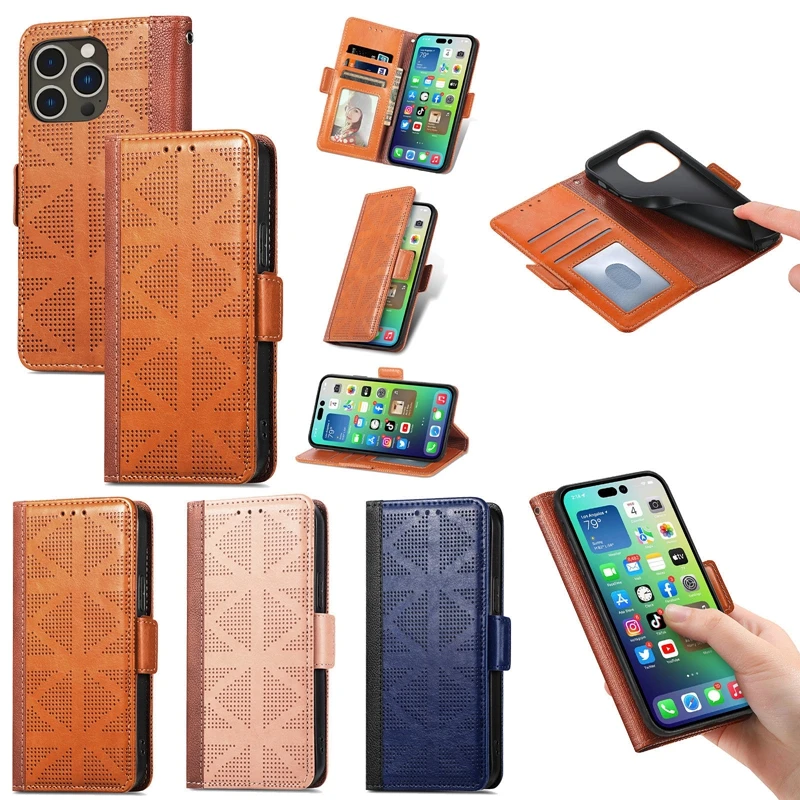 

PU Leather Wallet Flip Phone Cover Case With Card Pocket Bracket Function for iPhone 6 7 8 Plus XS XR X 11 12 13 14 15 Pro Max