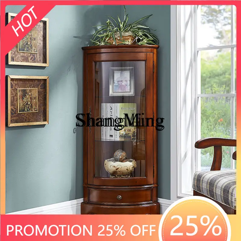 

ZYY exquisite senior curved glass door living room solid wood corner cabinet full solid wood triangle dining room side cabinet