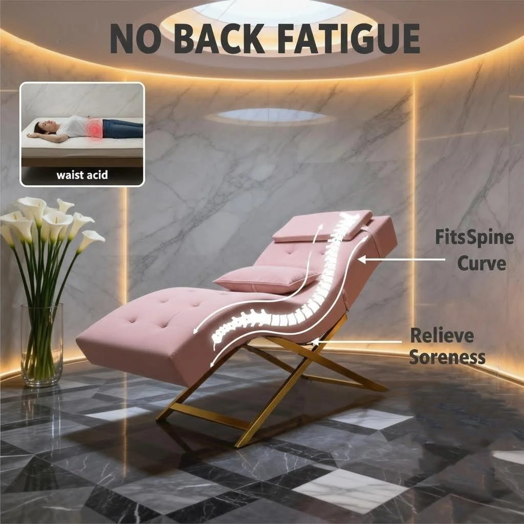 Curved Bed, Velvet Beauty Bed with Stainless Steel Frame, Ergonomic Massage Table, High-Density Sponge Facial Spa Bed