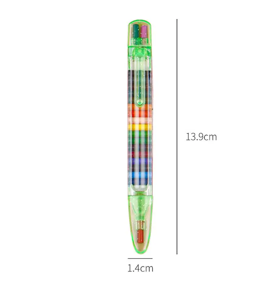 Stackable 20 in 1 Stacking Point Crayons Rainbow Glitter Crayon For Drawing Learning and Art Class Supplies