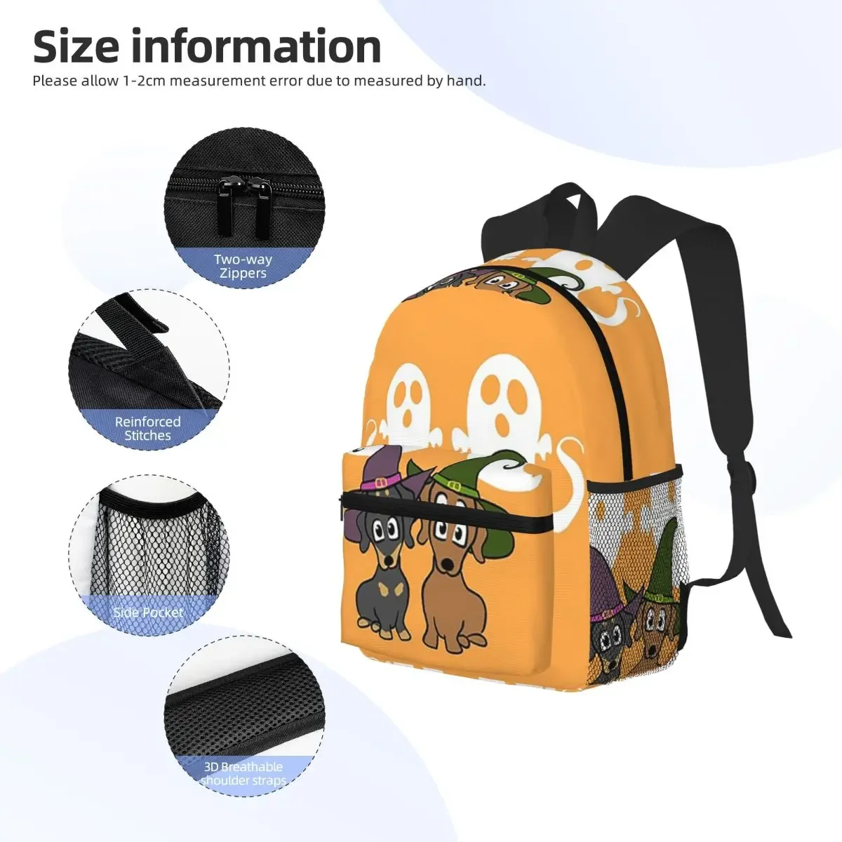 حقيبة ظهر مخيفة ولطيفة من Dachshund Witches حقيبة ظهر ذات سعة كبيرة للأولاد والبنات حقيبة كتب مدرسية حقائب كتف للرجال والنساء