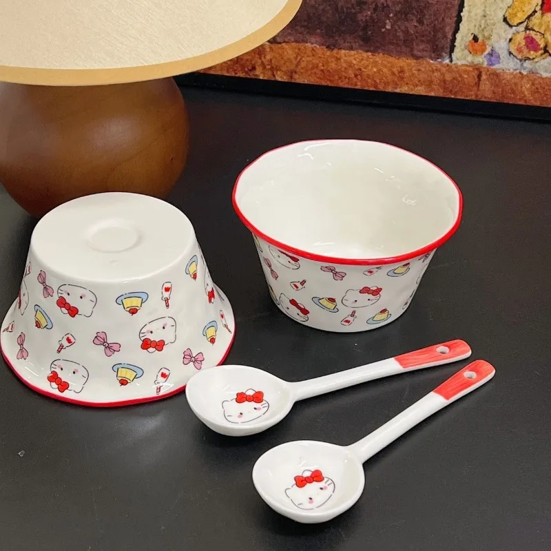 

Hello Kitty Anime Kawaii Sanrio Ins Fashion Children Dessert Ceramic Bowl Tableware Cute Cartoon Home Bowl Gifts for Girls