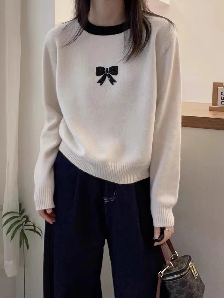 

Casual Loose Women's Knitwear Knot Comfortable Winter Wool Sweater Sli plus Size Simple Match All Seasons Top