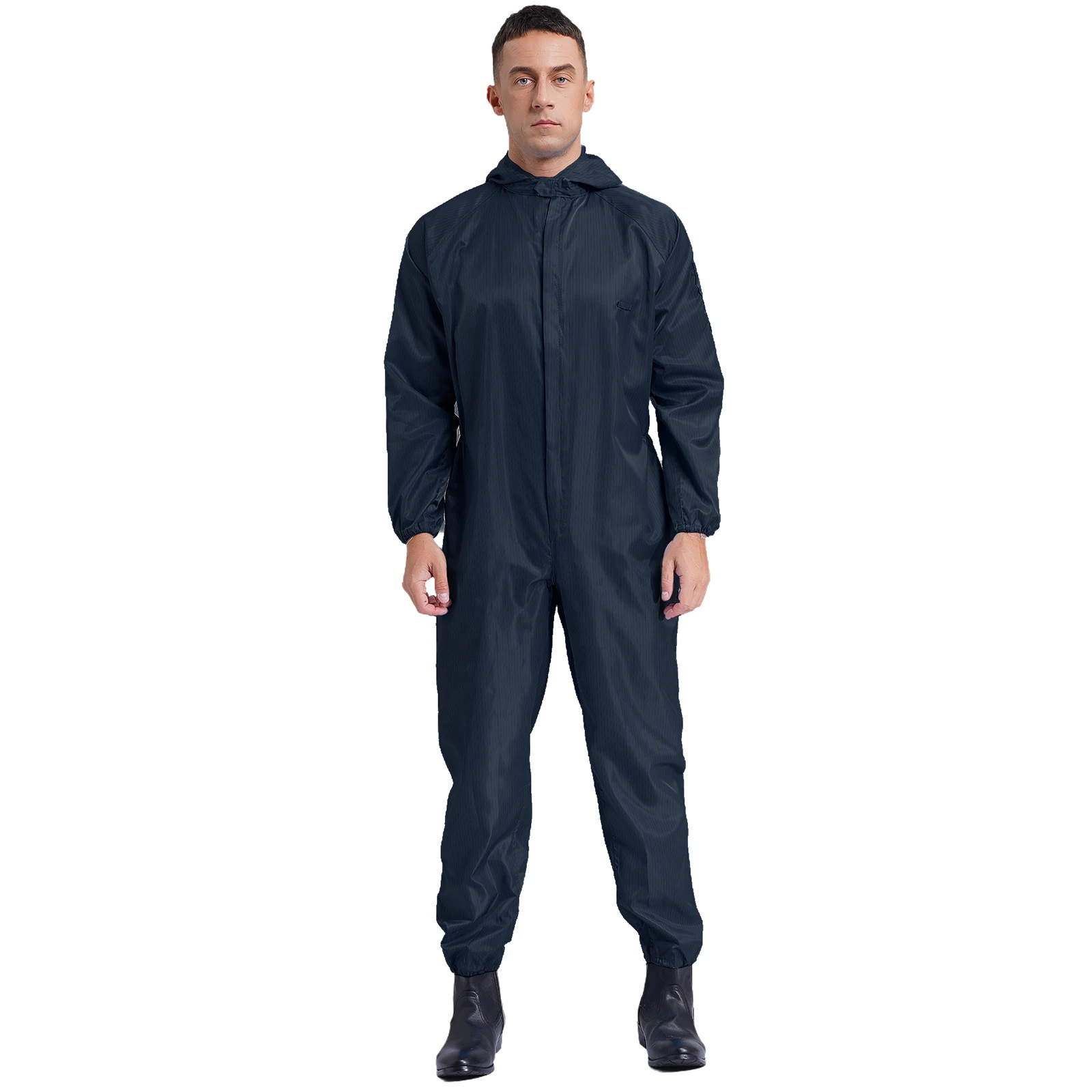 Dustproof Men's One Piece Hooded Work Coveralls Jumpsuits Long Sleeves Front Zipper Mechanics Body Suit for Workshop Spray Paint