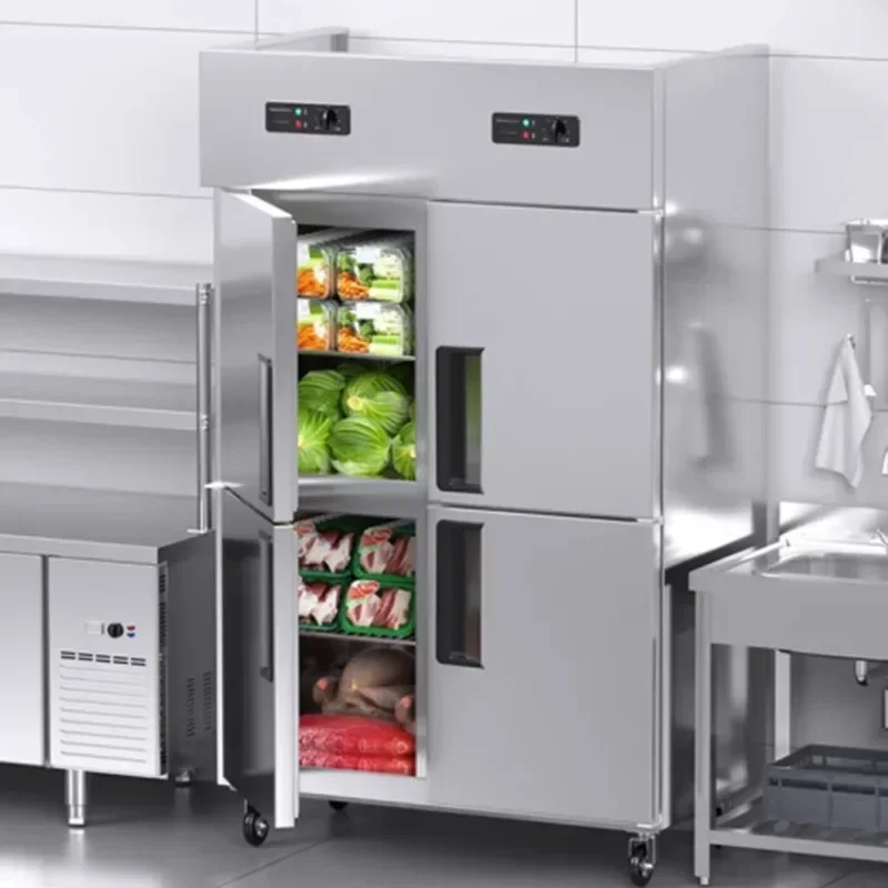 Four-door Commercial Refrigerator 4 Open-door Freezer Stainless Steel Fresh-keeping Freezer Vertical Kitchen Workbench