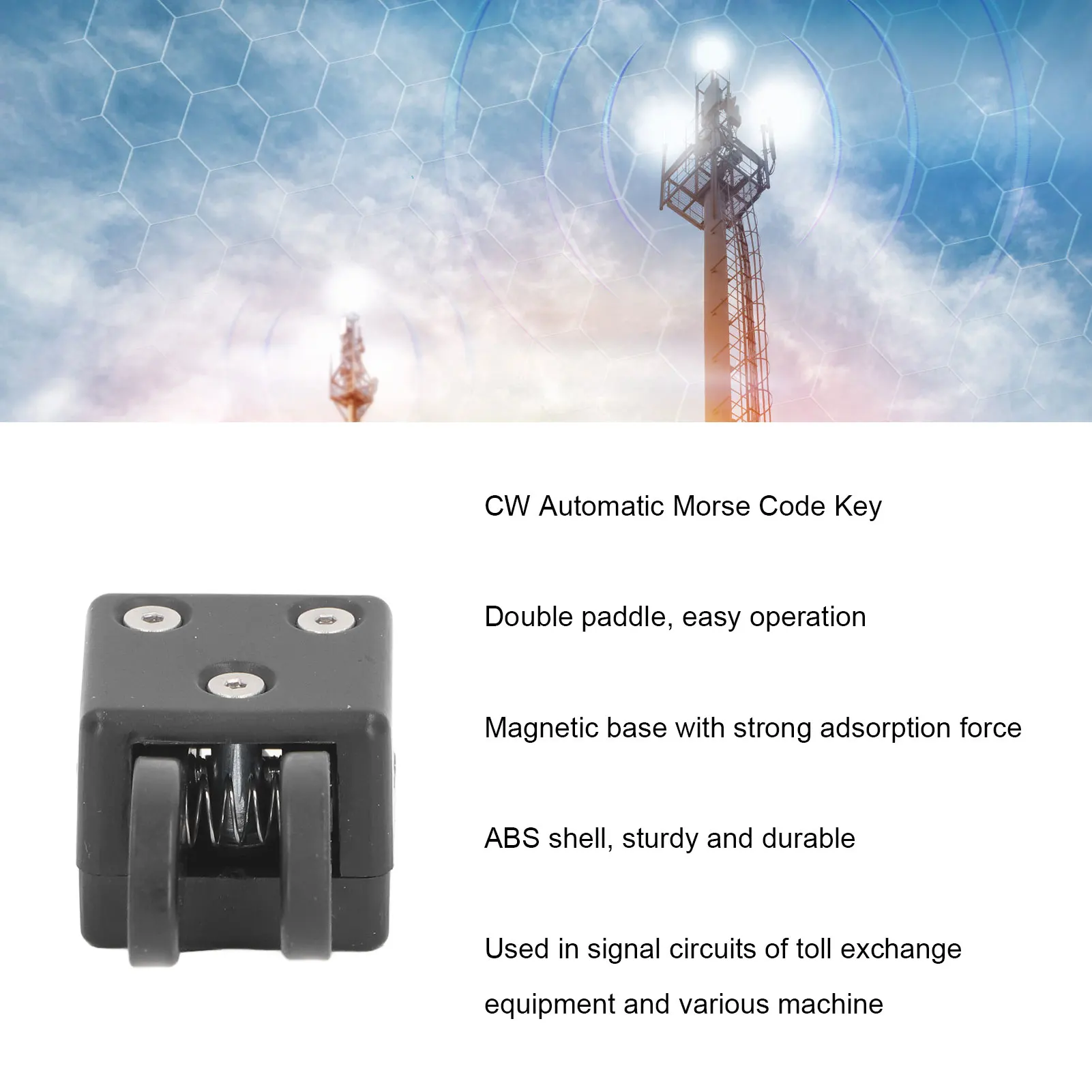 CW Morse Code Key Double Paddle Automatic Telegraph Key Short Wave Radio CW Key with Magnetic Base QU‑2020