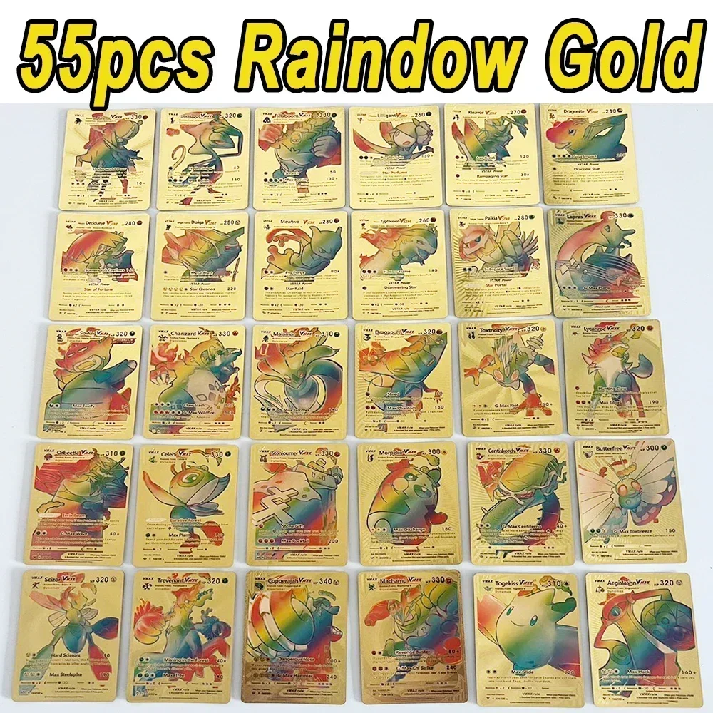 Pokemon 55pcs Game Cards English Spanish French German Pikachu Card Set Gold Silver Black Game Collector Tabletop Battle Cards