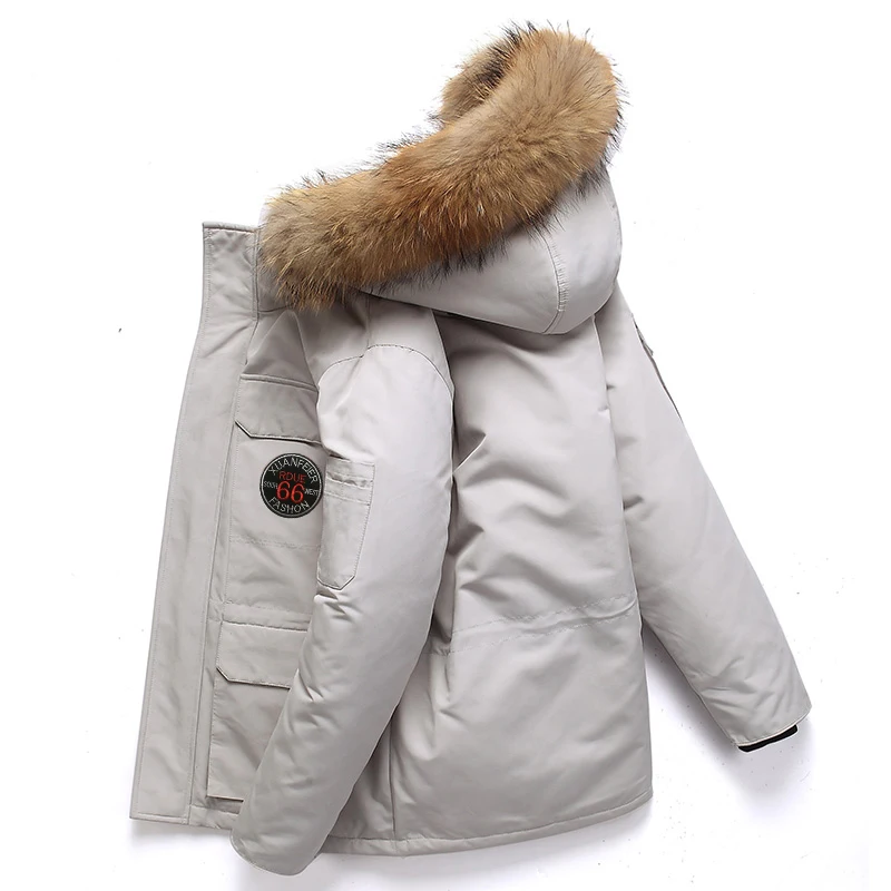 New Winter Warm Hooded Duck Down Jacket Men\'s Hat&Fur Collar Detachable Thick Puffer Coat Outwear Solid Top Cotton-Padded Parkas