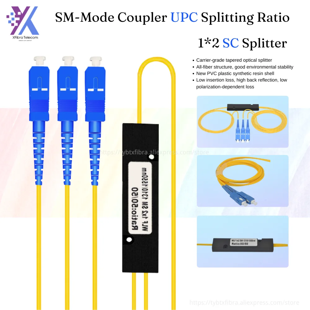 

SM-ModeTelecom Grade Splitter 1*2 3.0mm 1310/1550nm Fiber Optic Splitters With 1:2 Tapered SC UPC Splitting Ratio Coupler