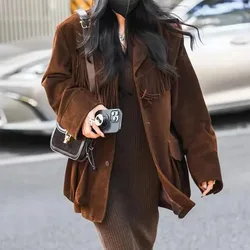 2024 Winter New Sheepskin Suede Jacket Maillard Fashionable Suit E63