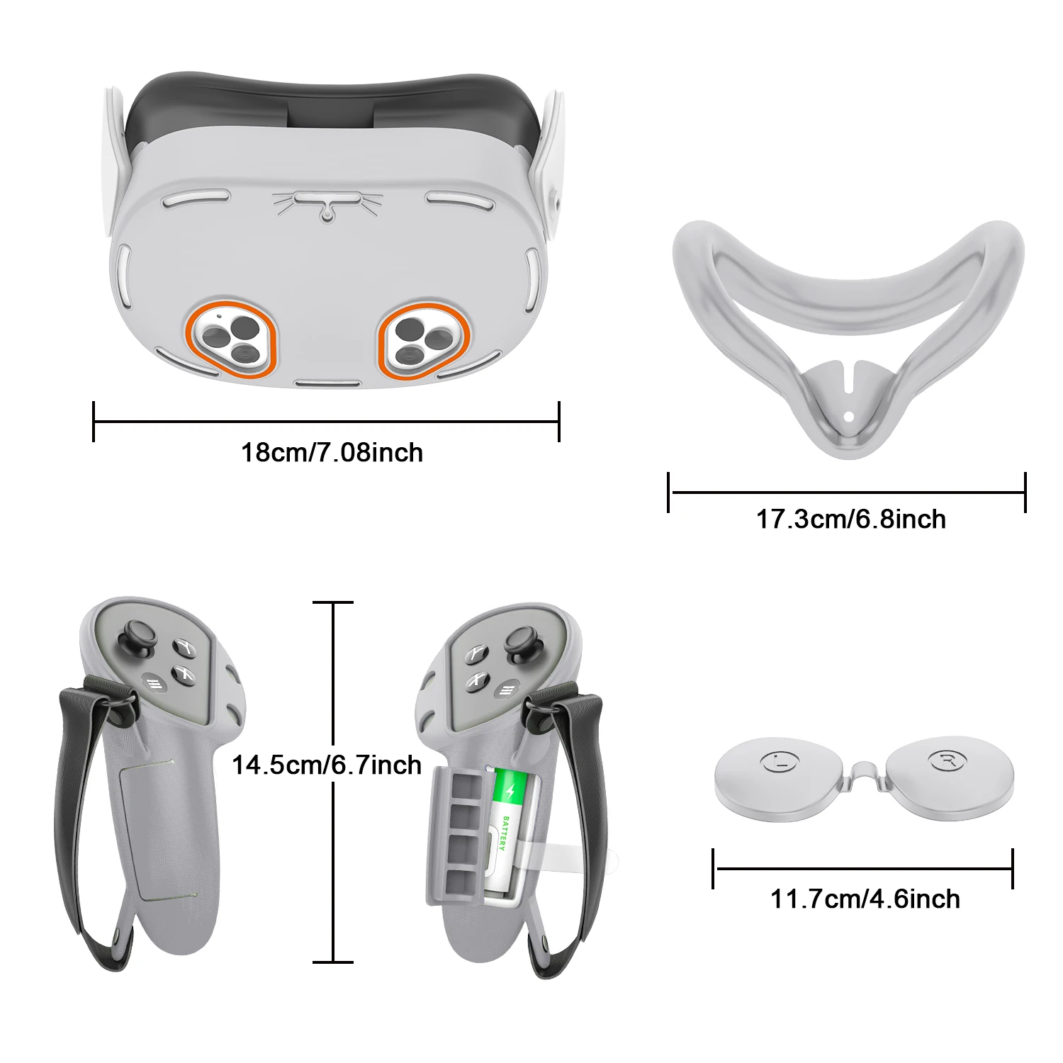 New for Meta Quest 3s VR 5pcs Silicone Protective Cover Host Cover+Eye Mask+Face Mask+handle Disposable Face Mask Set Glasses