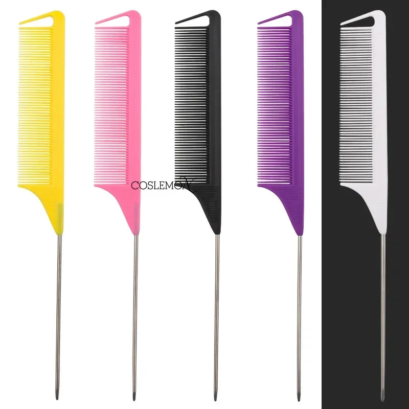 2pcs Pointed Tail Comb Salon Hairdressing Anti-static Hair Brush Steel Needle Rat Tails Dyeing Styling Tools Barber Accessories