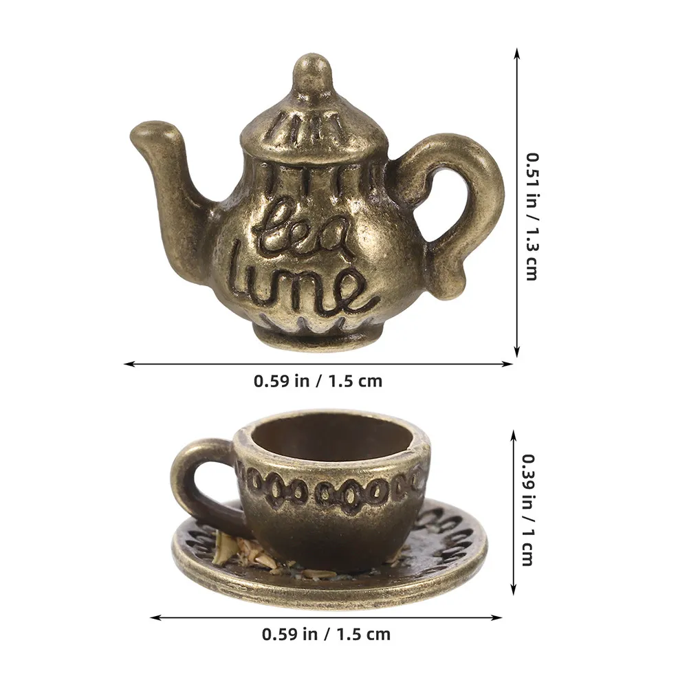 6Sets Miniature Tea Set Vintage Metal Dollhouse Kitchen Accessories for Coffee Shop Role Play and Pretend Play Scenarios - view 4