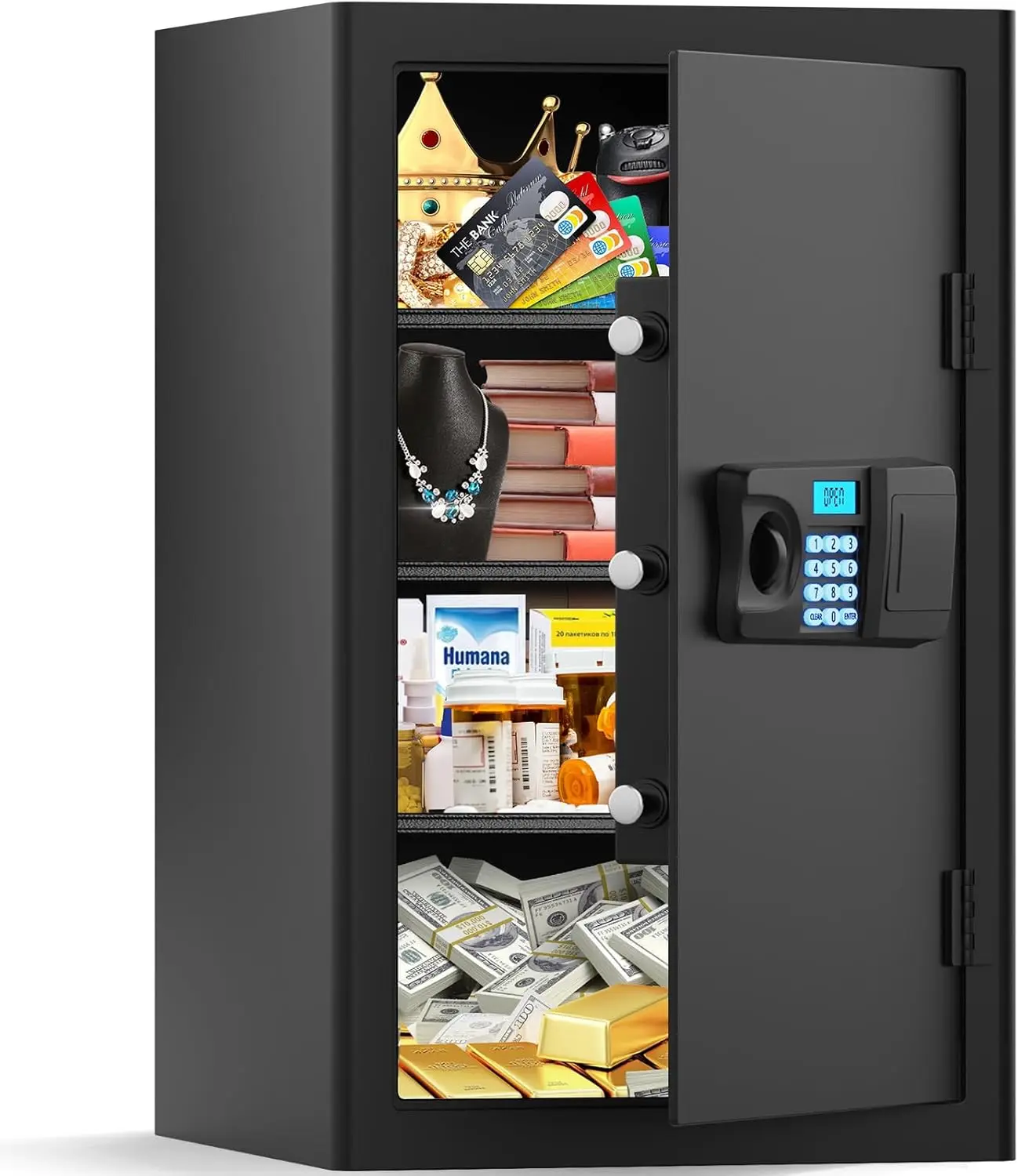 

Большой домашний сейф 5,0 кубиков, огнестойкий, водонепроницаемый, цифровой, огнестойкий сейф с кодовым замком, сигнализацией и Rem