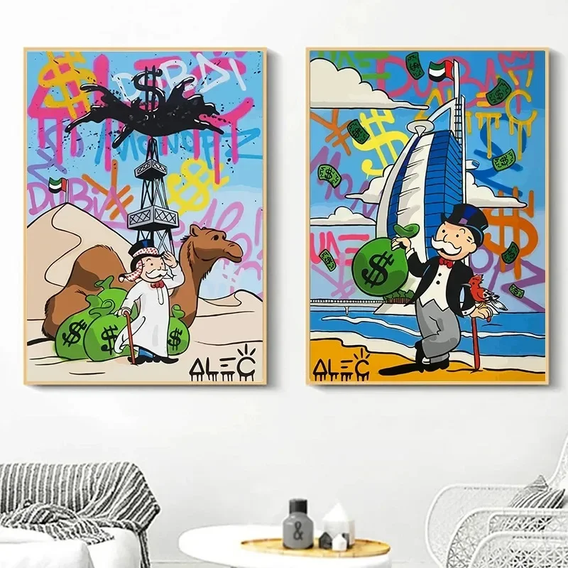 شارع الكتابة على الجدران الكرتون أليك احتكار المليونير المال الجدار المشارك يطبع قماش اللوحة غرفة الهدايا غرفة المعيشة ديكور المنزل #1