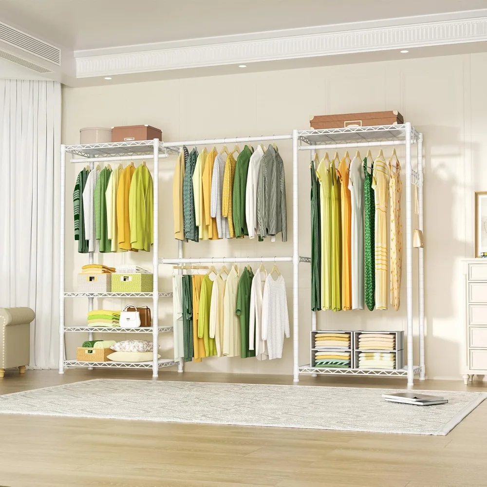 

E1 Heavy Duty Closet Garment Rack, 6 Tiers Adjustable Metal Freestanding Expandable Clothing Storage with 4 Hanger Rods