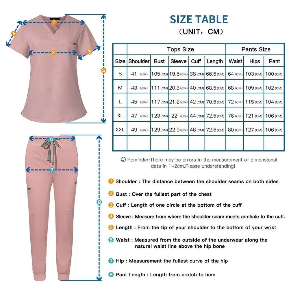 Unisex 3-Piece Set Scrub Suits Medical Doctor Nurse Work Top Uniform Bottoms Simple More Pockets Dental Scrubs Pants SPA Nursing