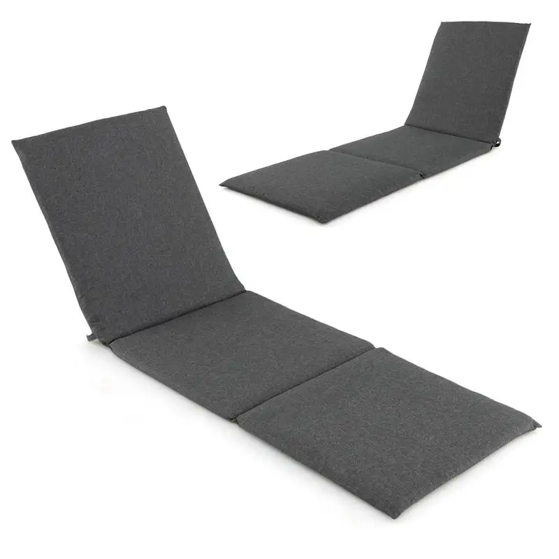 

Outdoor Chaise Lounge Cushion Patio Furniture Folding Pad with Fixing Straps-Dark Gray