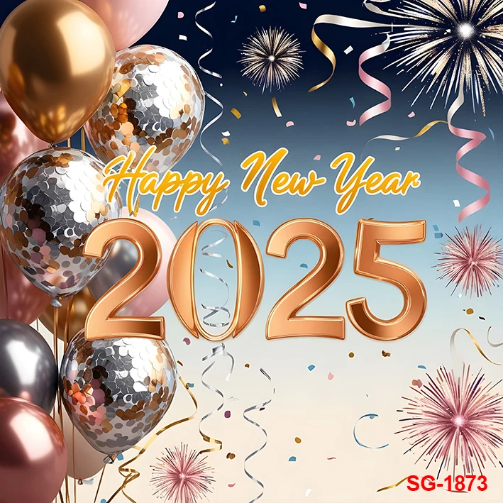 2025 Happy New Year Background Golden Fireworks Wine Glasses Family Countdown Party Decor Banner Celebrate Poster Photo Props