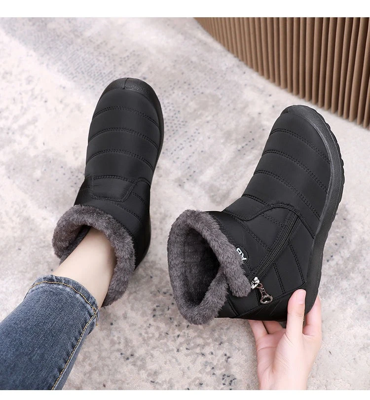 Damen Winter-Schneestiefel mit warmem Kunstfellfutter, seitlichem Reißverschluss, wasserdicht, rutschfest, bequeme Knöchelstiefel für ältere Damen. – Detail 14