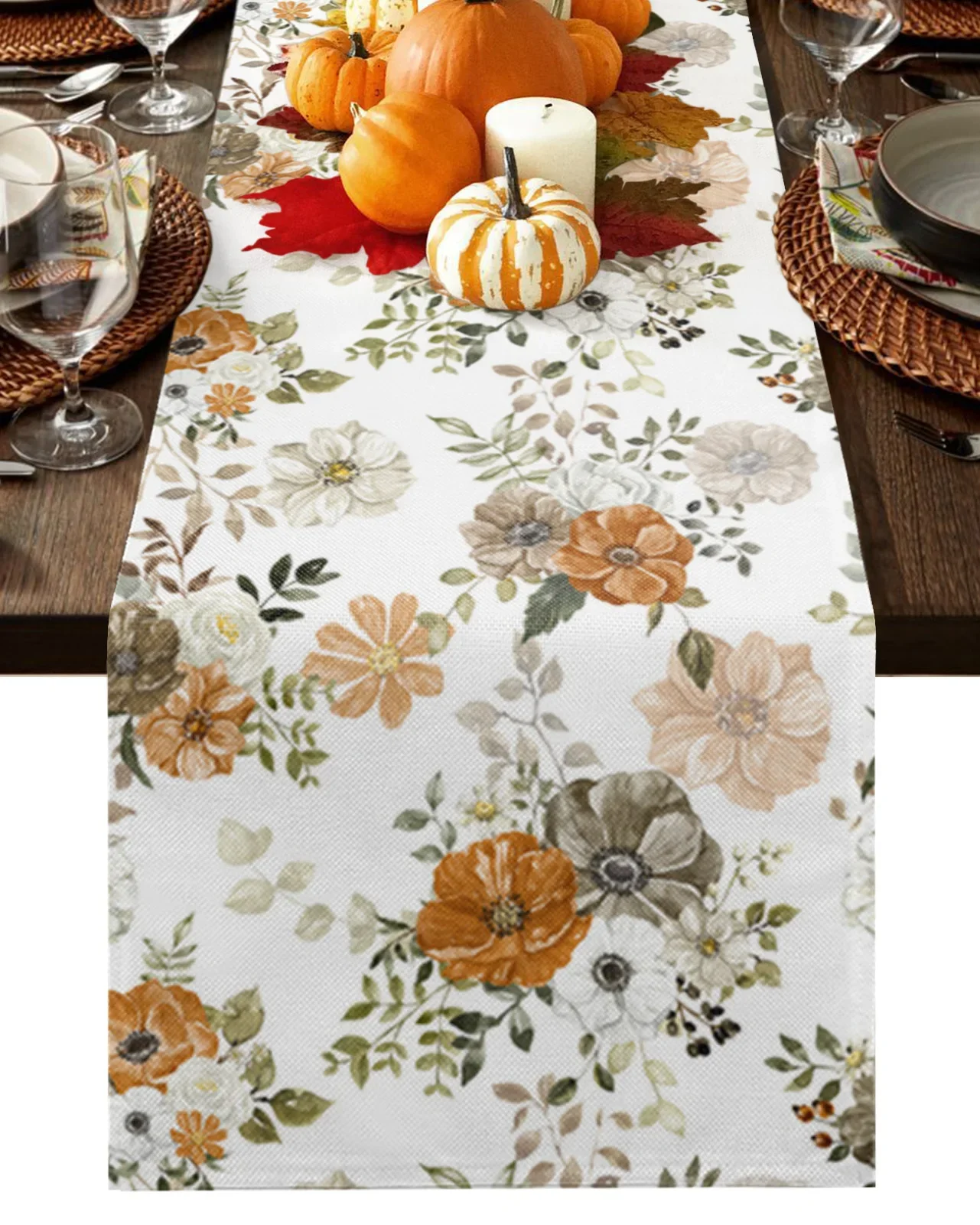 Autumn Flower Eucalyptus Leaf Texture Linen Table Runners Kitchen Table Decoration Dining Table Runner Wedding Party Supplies