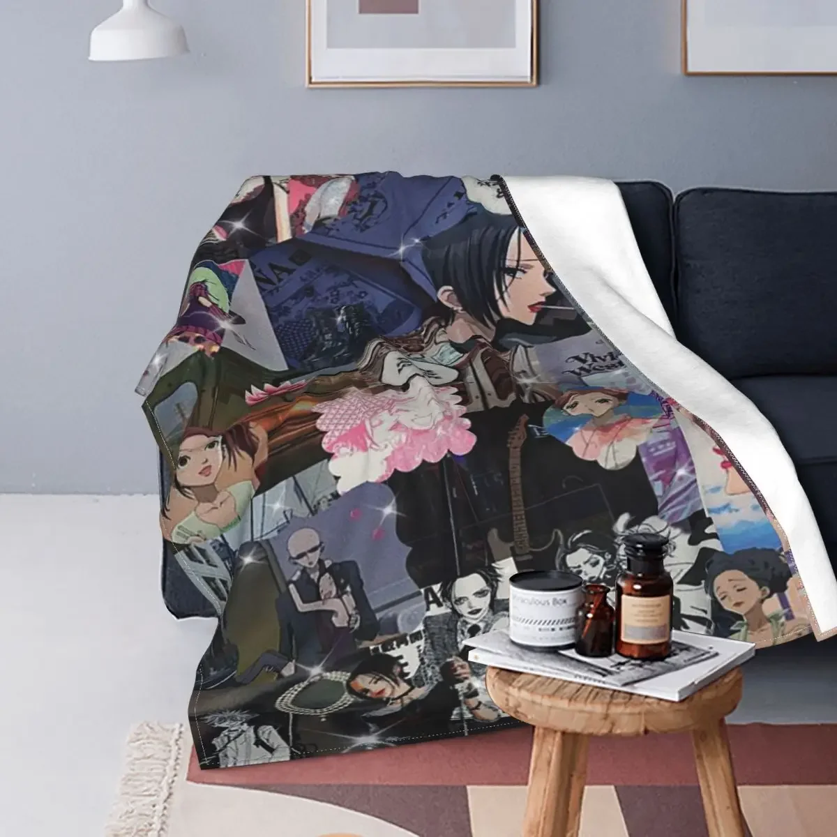 

Anime Plaid Baby Blankets Manga Nana Print Yazawa Multi-function Soft Throw Blankets for Home Bedroom Plush Thin Quilt
