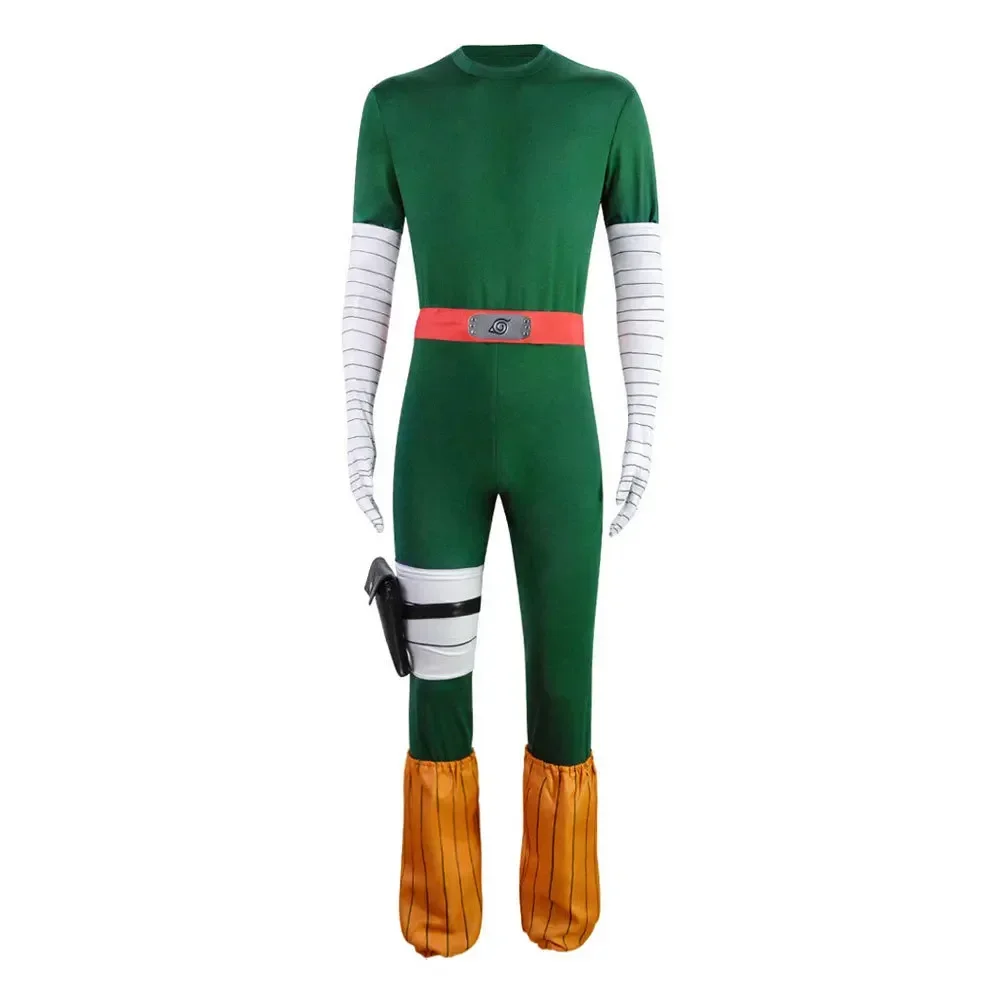 Halloween Party Men Cos Anime Ninja Rock Lee Costume Cosplay Uomo Uniforme da combattimento Eroe Tuta attillata Accessorio