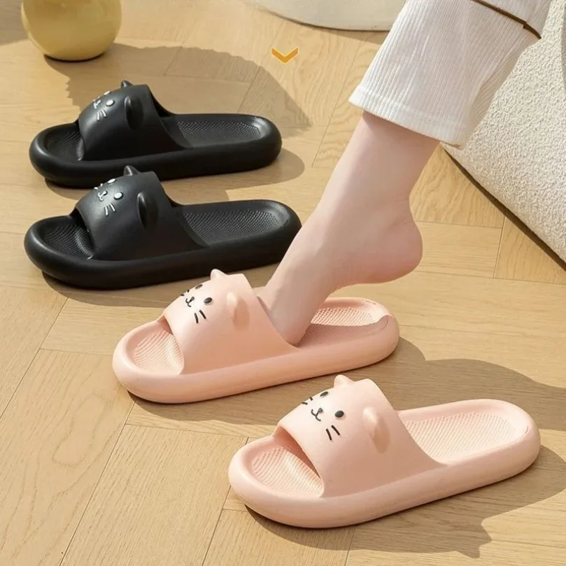 

House Slipper Women Cloud Summer Sandal Cartoon Cat Cute Kawaii kitten Ladies Female Flip Flop Home Shoe Slide Funny animal