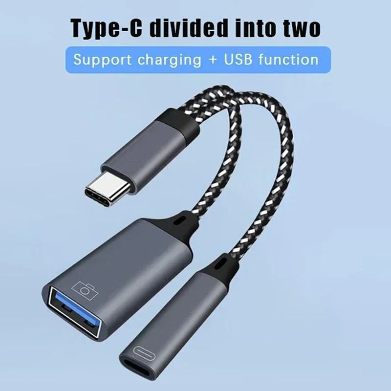 USB C OTG Cable Phone Adapter 2 1 Type C to USB A Adapter 함께 PD Charging Port Samsung Huawei Xiaomi Phone Laptop Tablet