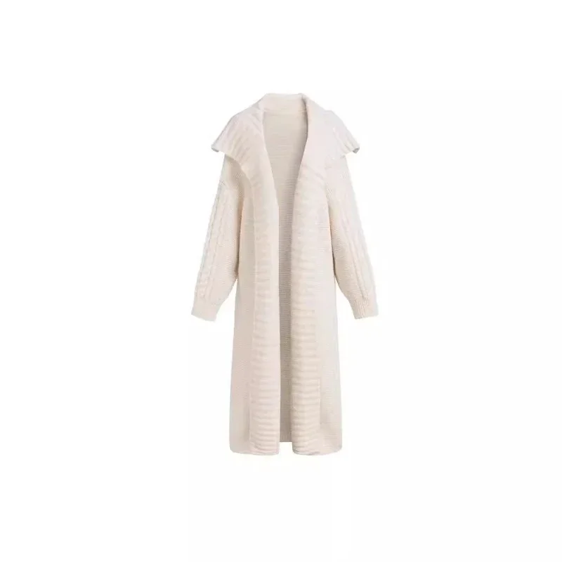 Vintage Knitted Cardigan With Big Lapel And Twisted Pattern For Women Lazy Casual Temperament