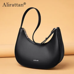 Alirattan Genuine Leather Women's Underarm Bag 2024 New Fashion Simple Single Shoulder Messenger Bag Dumplings Moon Tooth Bag