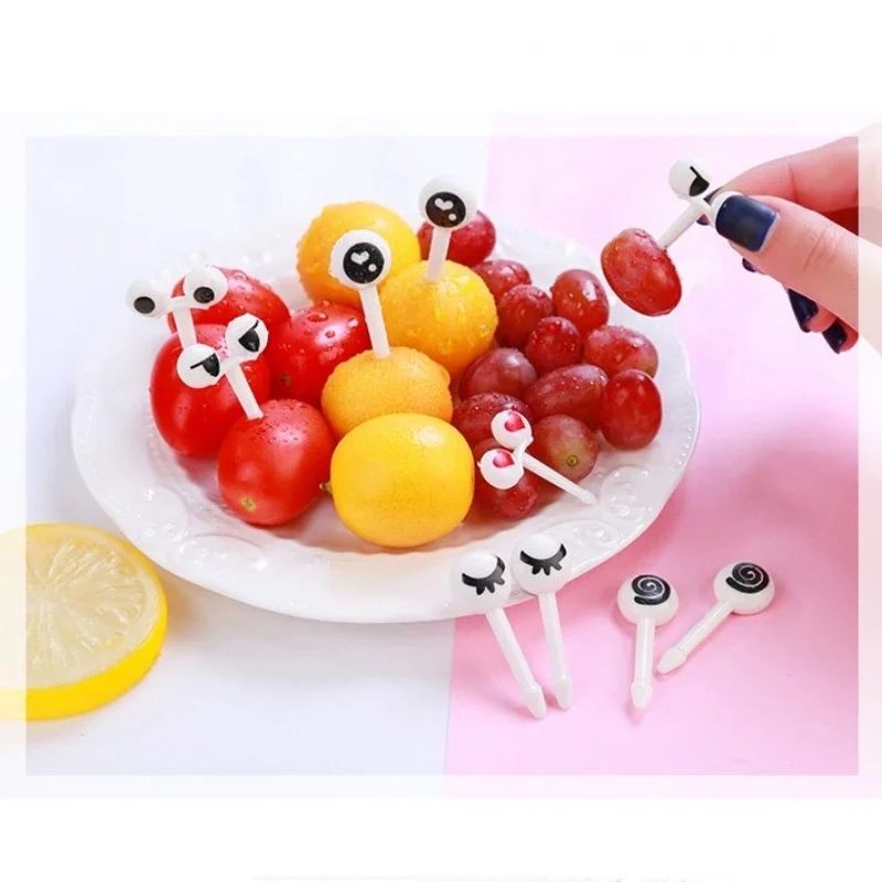 40pcs home cartoon fruit fork Creative cute plastic fruit fork set bento tag party fruit cake fork image 2