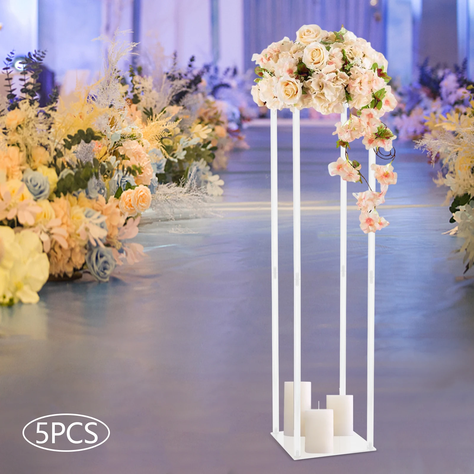 Transparent Acrylic Column Flower Stand 5Pcs Floor Stand for Wedding Party Dinner Centerpiece 9 x 39 in