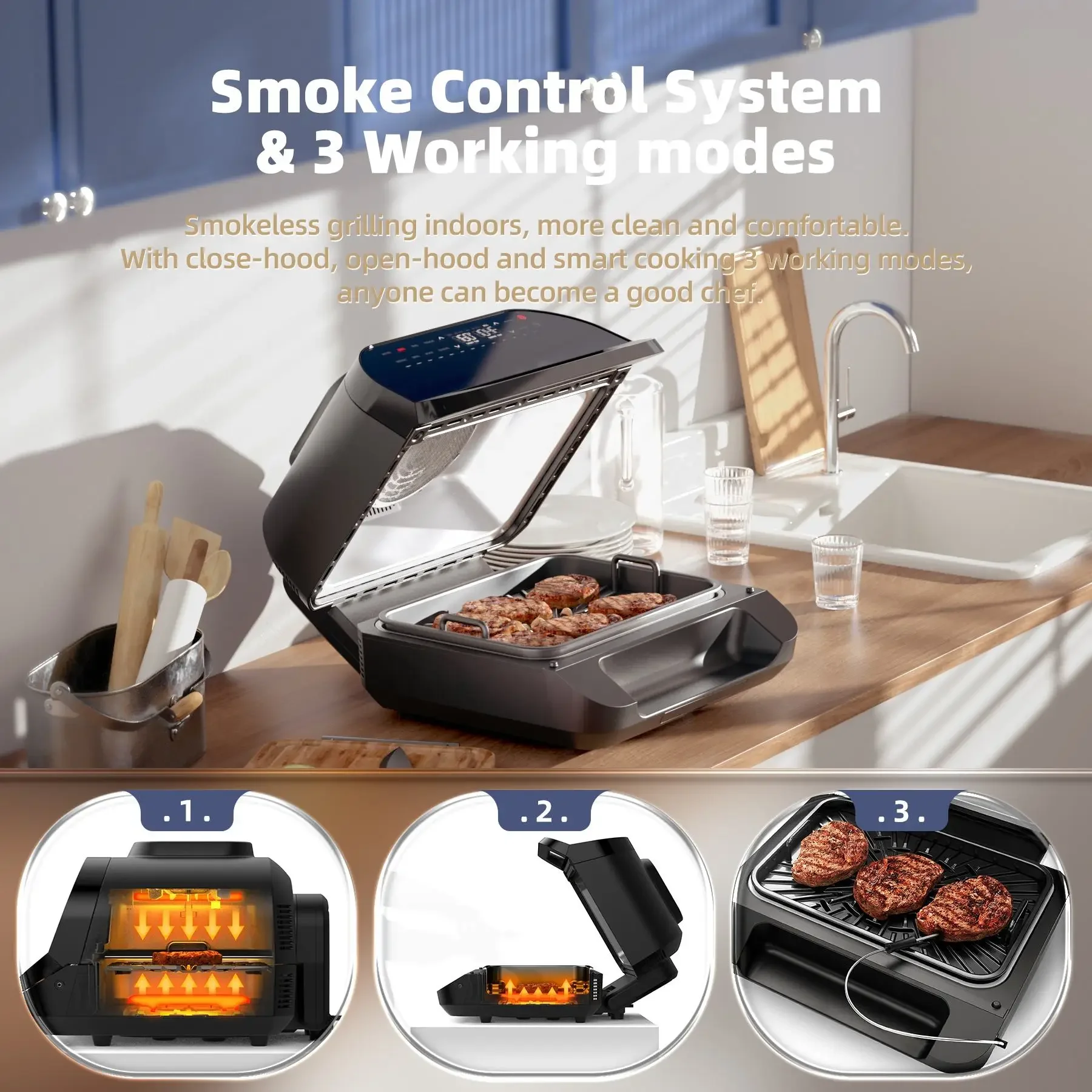 Indoor Barbecue Rack Non Stick Coating Aluminum bbq 2 in 1 oil free smart home appliances electric grill air oven fryer