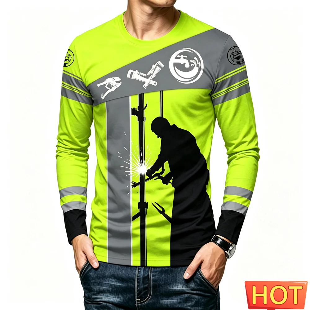 Plumber Uniform Funny 3D Print Men T Shirt Autumn Casual O-neck Long Sleeve T-shirt Fashion Mechanic Clothes Oversized Pullover