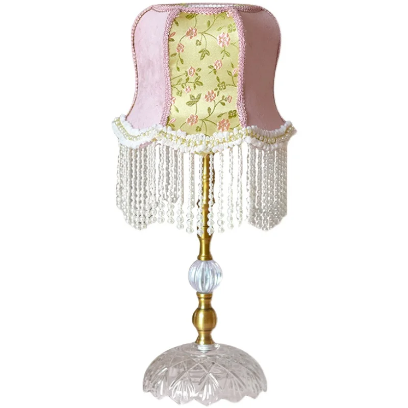 

American pink French retro table lamp fringed little girl bedroom ins girl princess style atmosphere bedside lamp