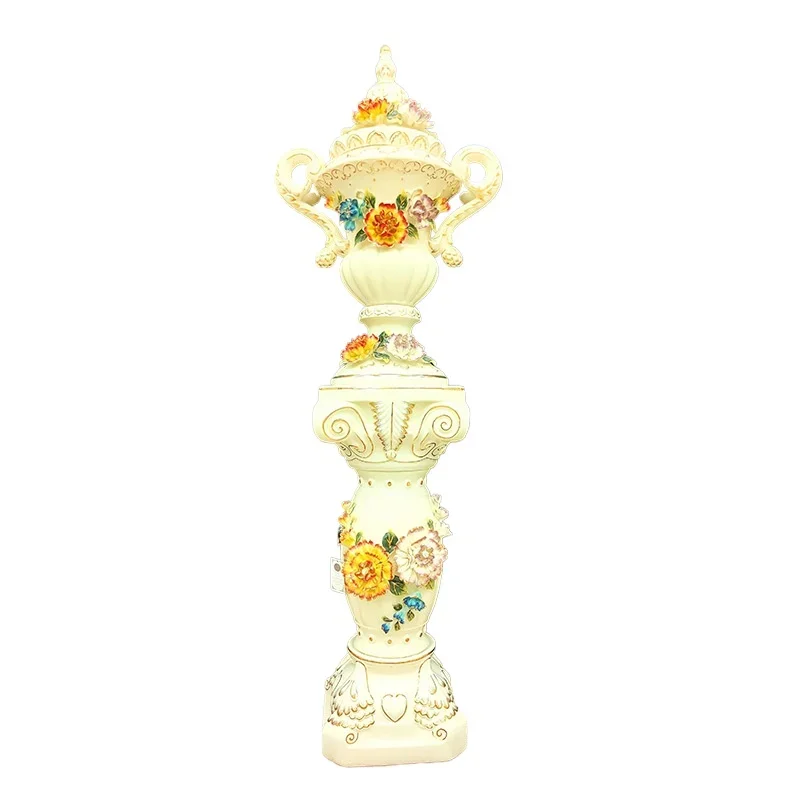 Ceramic floor-to-ceiling vase ornament European-style living room TV cabinet entrance decoration relief gilt vase Chinese lobby