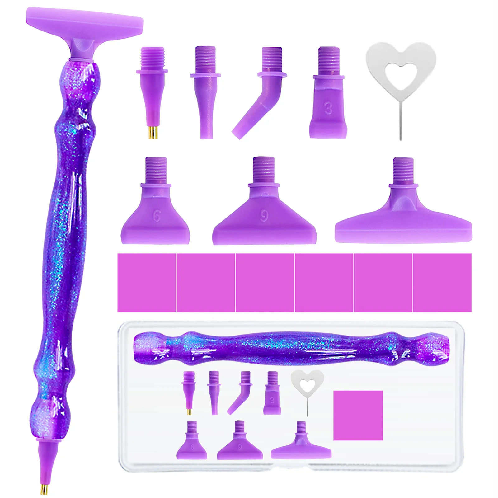 Caneta Aplicadora de Diamantes para Pintura com Várias Pontas, Kit de Ferramentas e Acessórios para Aplicação de Diamantes