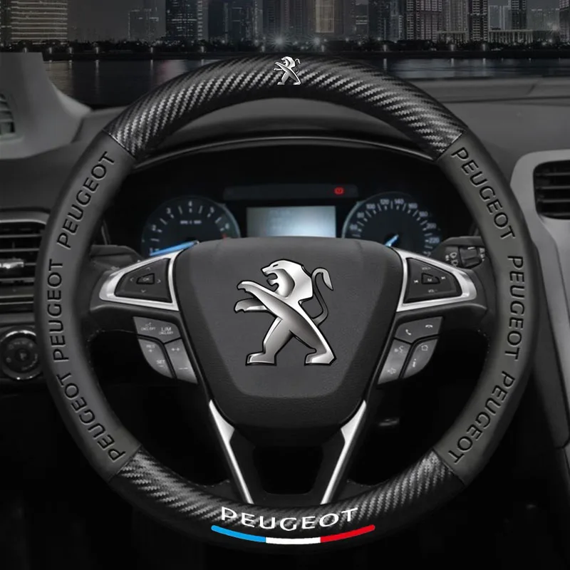 Protector para volante de coche de fibra de carbono de cuero Napa para Peugeot 206 207 307 407 408 308 607 508 3008 5008 accesorios cubierta para volante